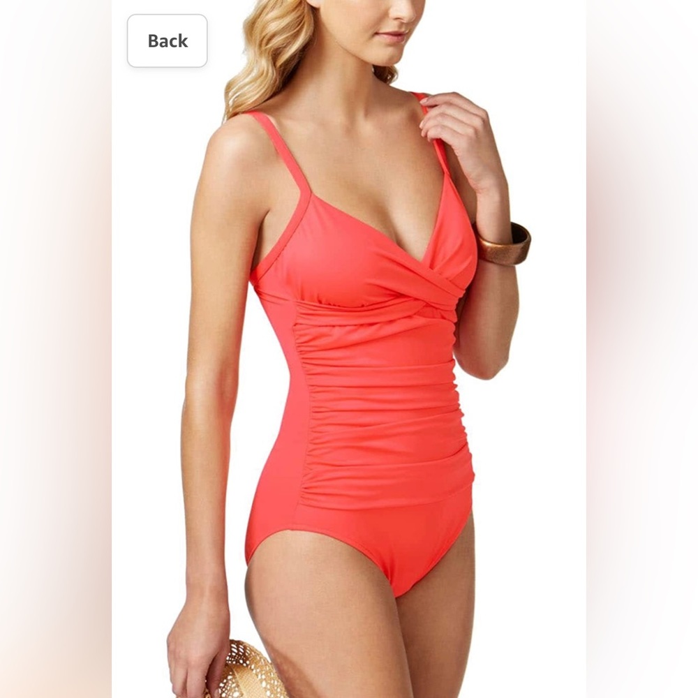 Swim Solutions All Over Shaping One Piece Swimsuit Coral 16 New